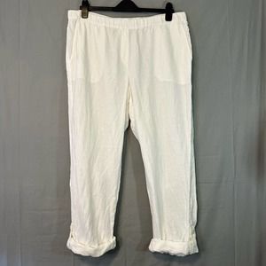 J Jill Pure Jill Linen Pants Womens L White Roll Tab Cuff Minimalist Lagenlook